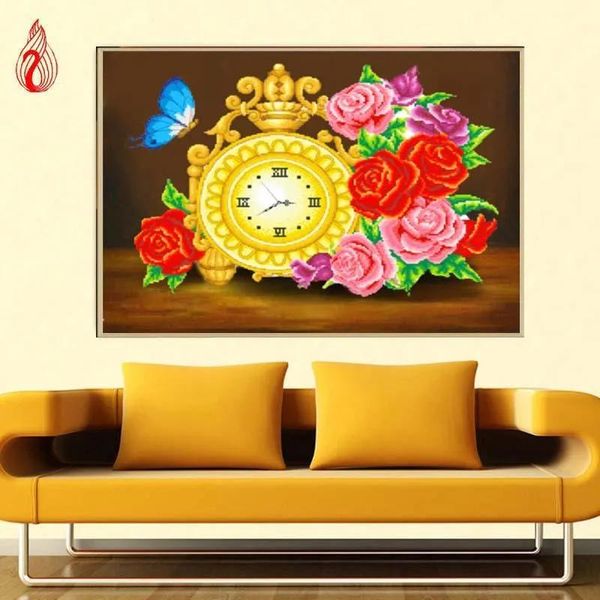 Картины DIY Частичная 5D Алмазная вышивка Часы с розой Круглая алмазная живопись Наборы для вышивки крестом Алмазная мозаика Украшение дома