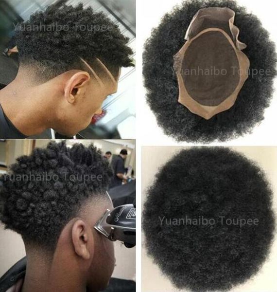 Мужской парик Afro Kinky Curl, монокружевной парик для баскетболистов и болельщиков, замена человеческих волос в индийском стиле для чернокожих мужчин Fast 7718700