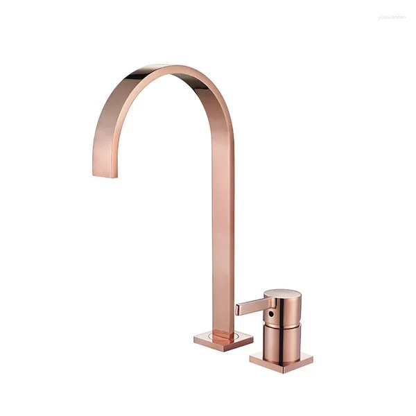 Rubinetti per lavandino del bagno Rubinetto da cucina in oro rosa Rubinetti per acqua con miscelatore monocomando per vasca nera montati su piano in ottone massiccio