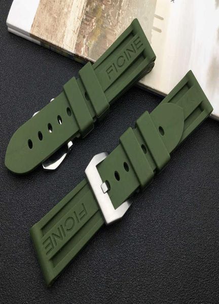 Sostituzione cinturino in gomma siliconica cinturino verde militare da 22mm 24mm per cinturini Panerai con fibbia ad ardiglione in acciaio H09155816198