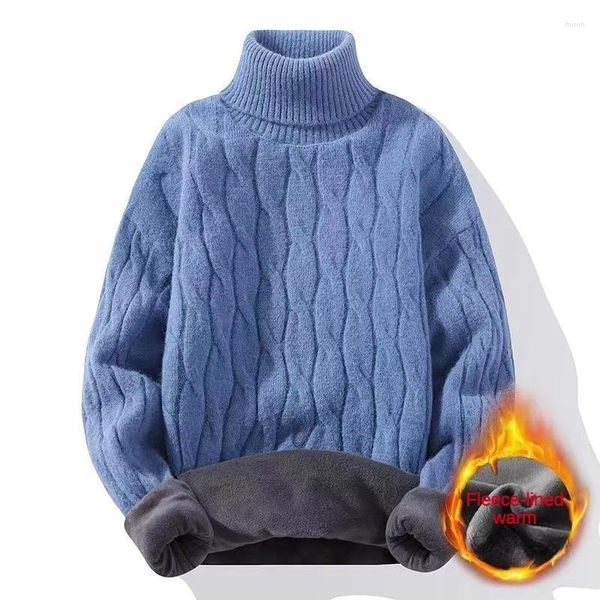 Мужские свитера 2024, зимняя водолазка, мужской свитер с утолщенной флисовой подкладкой, теплые вязаные пуловеры, термобархатный свитер