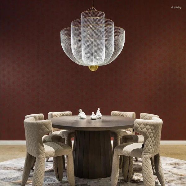 Candeliers Projeto de eletroplato de ouro Meshmatic teto lustre de candidato de mesa de jantar Cozinha de cozinha diminuído de LED de iluminação interna