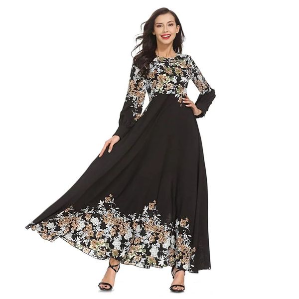 Kleidung Neue elegante erwachsene muslimische Frauen schlankes rosa Kleid Naher Osten Abaya Dubai Kaftan islamische Dame Digital bedruckte lange Kleider Kleidung