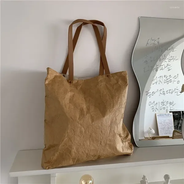 Borse da sera Borsa a tracolla da donna Borsa a tracolla casual da ufficio in carta kraft lavata di grande capacità, colore solido, per pendolari