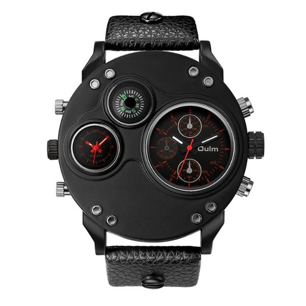 Oulm Marca Smooth Lustre Semplice Generoso Giocoso Orologio al quarzo Bussola Giovani Adolescenti Orologi da uomo Doppio fuso orario Quadrante grande Mascu295N