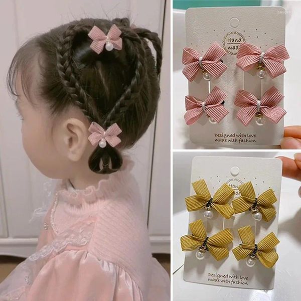 Grampos de cabelo 4 Pçs/set Doce Cor Sólida Menina Criança Boutique Arco Bead Pequeno Grampo de Cabelo Moda Coreana Presilhas Headwear Acessórios