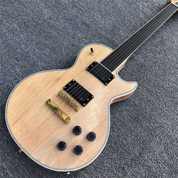 Guitarra elétrica LP fretless sólida natural personalizada com escala de ébano