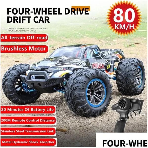 Carro elétrico/rc carro 80 km/h 4wd motor sem escova controle remoto por 200m metal amortecedor hidráulico allterrain offroad rc modelo de corrida