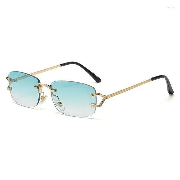 Óculos de sol pequenos estreitos sem aro moda frameless retângulo matizado lente óculos 90s óculos para mulheres homens