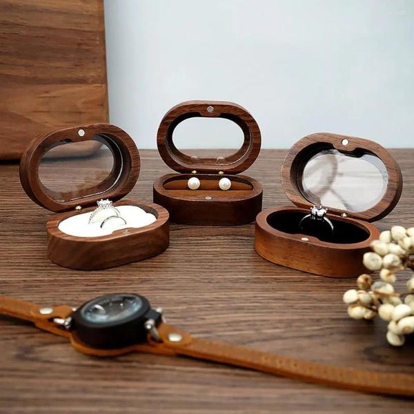 Schmuckbeutel Retro Ringbox Handgefertigt aus Holz Rustikal mit Deckel Samt Magnetverschluss für Hochzeitsaufbewahrung Vorschlag Sie