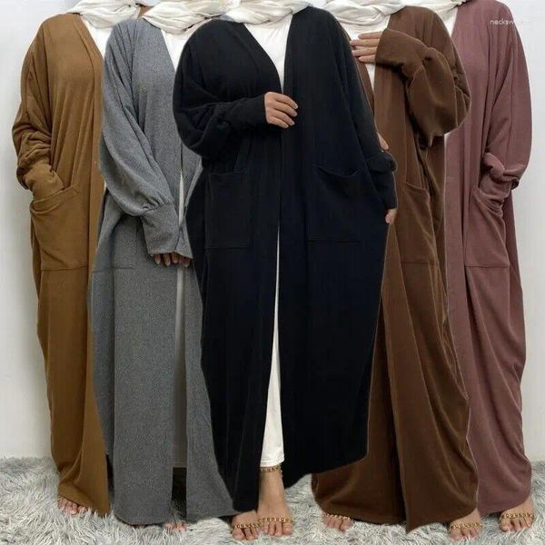 Roupas étnicas Inverno Quente Casaco Grosso Casaco Muçulmano Mulheres Bat Manga Cardigan Islâmico Abaya Turco Kaftan Robe