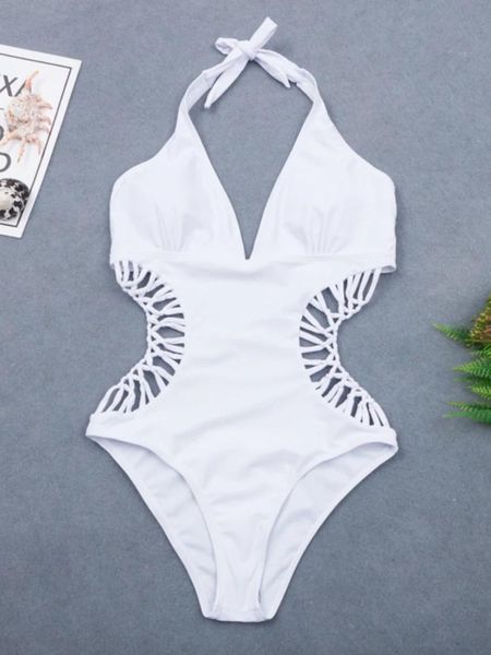 Wear 2022 sexy branco halter cortar bandagem trikini nadar maiô monokini push up banho brasileiro feminino um pedaço maiô