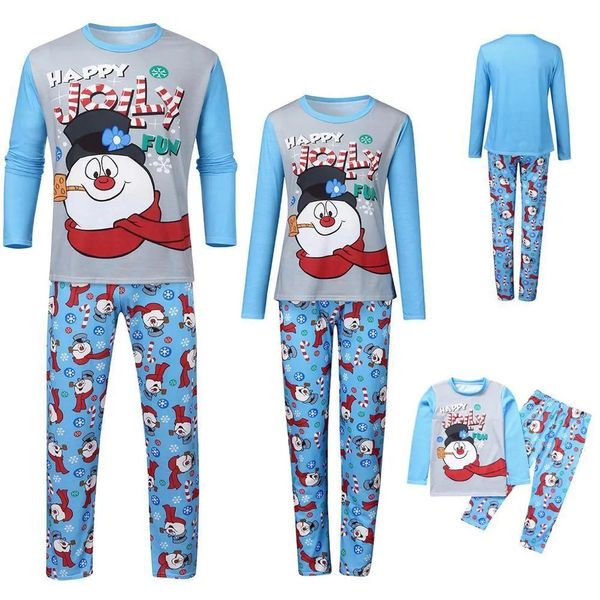 Outfits Familie Passende Weihnachten Pyjamas Set Mutter und Kind Kleidung Schneemann Print Strampler Swearshirt und Hosen Haustier Hund Tuch LJ201111