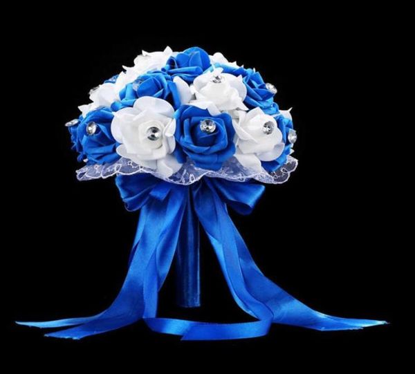 Buquê de casamento para casamento, acessórios de buquê de noiva azul e branco, flor artificial artesanal, rosa, ramos de novia x072672451524042111