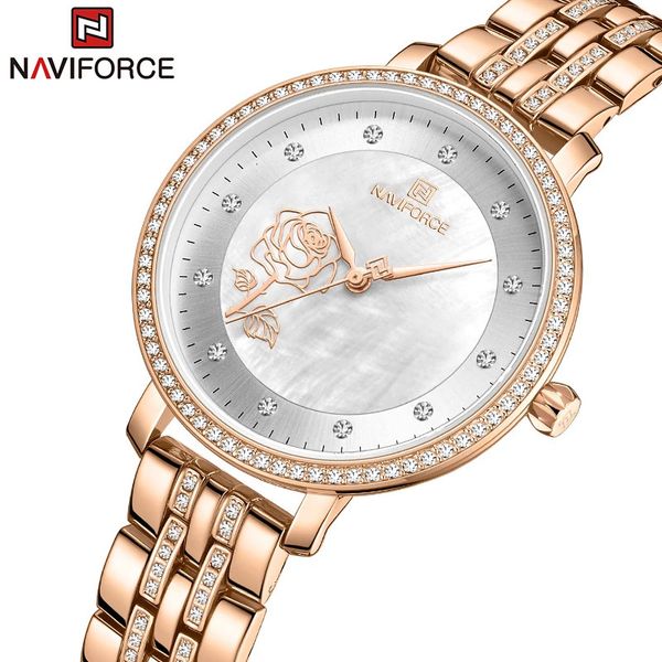 NAVIFORCE розовое золото женские часы женские креативные стальные женские часы-браслет женские водонепроницаемые часы Relogio Feminino 240102
