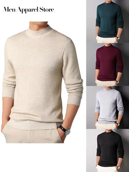 Пуловеры с воротником-стойкой, мужские кашемировые свитера, зимняя одежда, тонкая майка, одежда, однотонные вязаные свитера с длинными рукавами для мужчин 240103