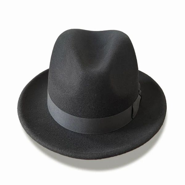 Chapéu fedora britânico de borda curta masculino lã feltro trilby 60 cm tamanho grande cetim forrado de alta qualidade navios na caixa 240102