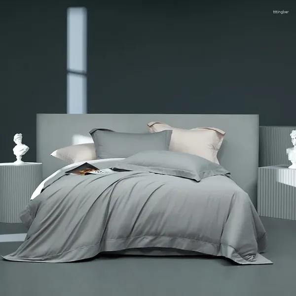 Комплекты постельного белья 1000TC Матовый хлопок, однотонный, простой серый, скандинавский комплект, двойной супер-кинг, ультрамягкий пододеяльник, плоская/приталенная простыня, наволочка