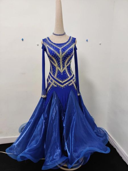 Stage Wear Ballroom Competição Dança Vestido Adulto Elegante Azul Padrão Vestidos Mulheres Avançadas Saia Valsa Especial