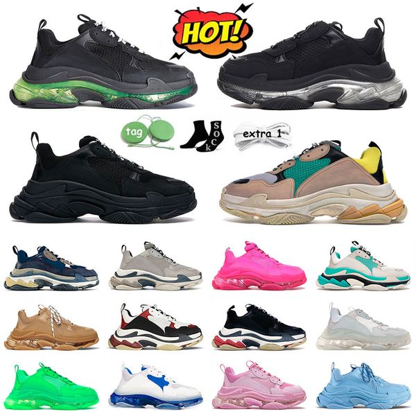 Scarpe casual di design di alta qualità Sneakers triple s Sport Uomo Nero Bianco Grigio Suola trasparente Rosso Scarpe da ginnastica da donna Piattaforma Royal Neon Green Sport all'aria aperta 36-45 Rosa blu