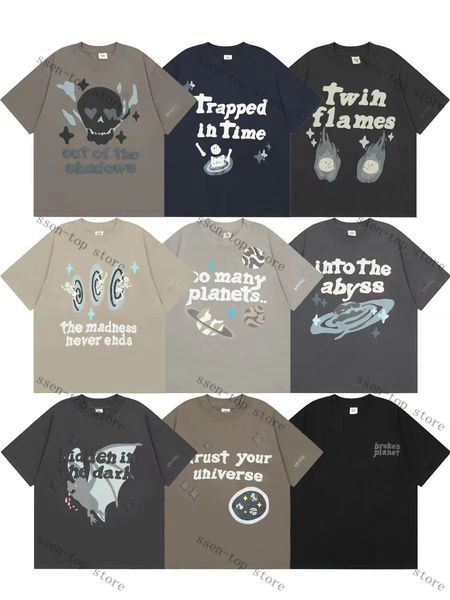 Gömlekler Sweatshirts Erkek Tişörtleri Yaz Kırık Nakış Gezegeni Time Fam Pamuklu Tshirts Unisex Crew Boyun Hiphop Kısa Kollu Üst