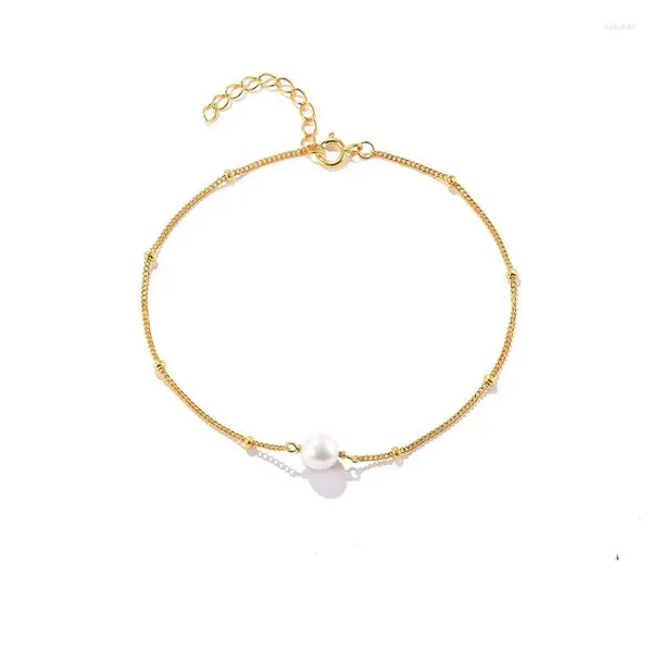 Strand Minar Minimalista Singola Perla Simulata Perline Braccialetti con ciondoli per le donne 14K Placcatura in oro reale Rame Accessori per feste ogni giorno