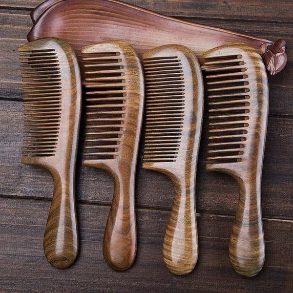 Natural artesanal sândalo pente de cabelo anti-estático detangler pentes de madeira fino dente largo pente de madeira para homens mulheres crianças 240102