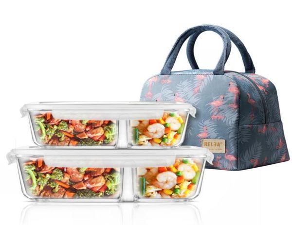 Mikrowellengeeignete Glas-Lunchbox mit DividerLidBag Meal Prep Glas-Lebensmittelaufbewahrungsbehälter mit 2 Fächern Lunchbehälter C13522609