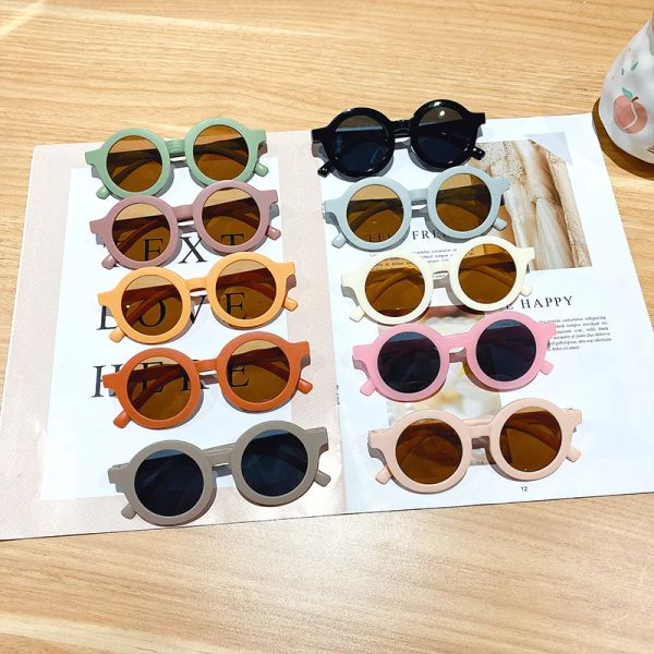 Frete grátis óculos de sol redondos coloridos para crianças, óculos de sol fofos de rosto pequeno para crianças kzmf