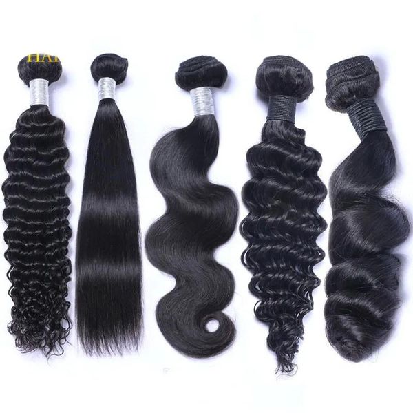 Wefts Brasileiro Peruano Malaio Indiano Virgem Humano Weave Bundles Onda Corporal Em Linha Reta Solta Onda Profunda Kinky Curly Remy Hair Natur