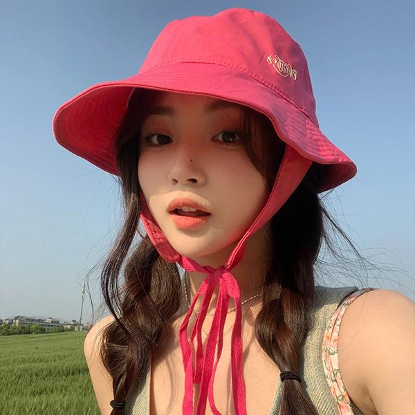 Japonês rosa vermelho bonito balde chapéu verão secagem rápida fina proteção solar cinta das mulheres chapéus grandes beirais uv bonés 240103