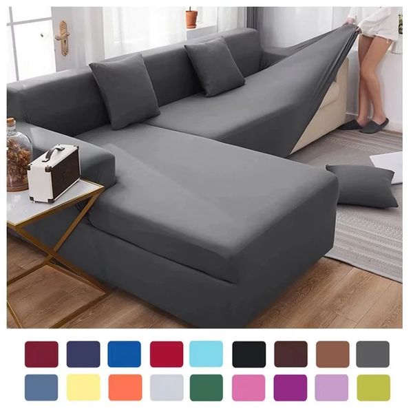 Cor sólida 1/2/3/4 assento capa de sofá estiramento leite seda tecido capas de sofá para sala de estar seccional canto sofá slipcovers 1pc 240103