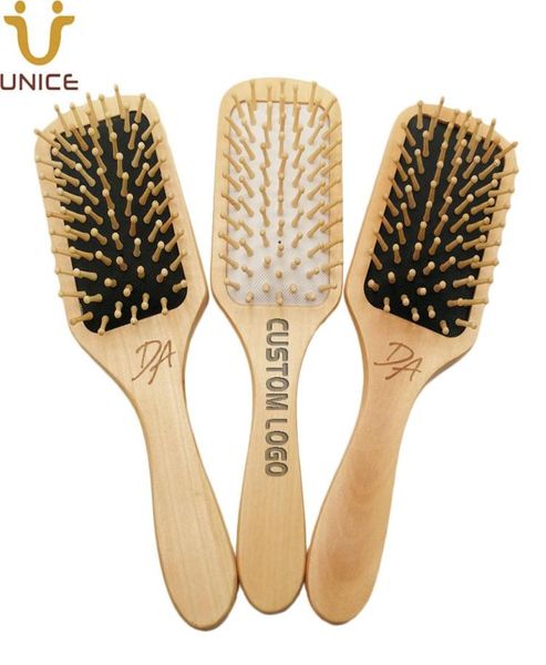 MOQ 100pcs Personalizar LOGO Quadrado Paddle Escova de Cabelo com Almofada Macia Desembaraçar Plana Higiênica Barbearia Escovas de Ar Comb2651821