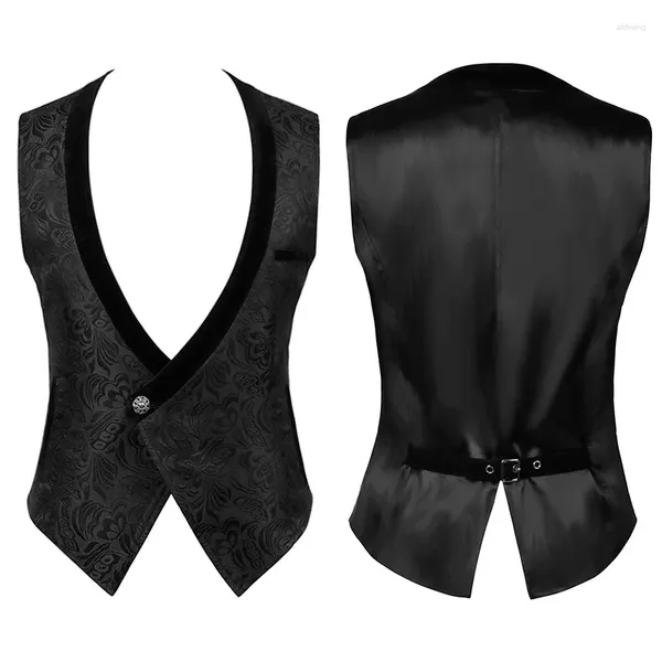 Gilet da uomo Gilet senza maniche Gilet medievale a V profondo Pirata Vampiro Cosplay Abbigliamento Steampunk gotico Costume di Halloween