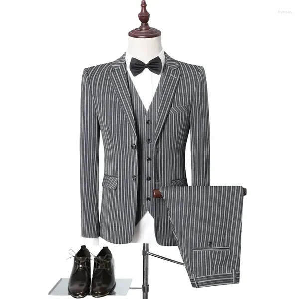 Ternos masculinos de luxo privado personalizado estilo italiano listras fino ajuste casual terno de negócios 3 peças masculino banquete vestido de noite casamento noivo