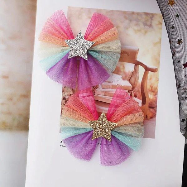 Acessórios de cabelo 15 pcs moda bonito glitter estrela malha arco hairpins gradiente arco-íris bowknot clipes princesa headwear meninas