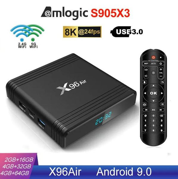 Box X96 Air Android 9.0 TV Box S905X3 4GB 32GB/64GB Doppio Wifi 2.4G+5G Bluetooth 8K Aggiornamento H96 Max