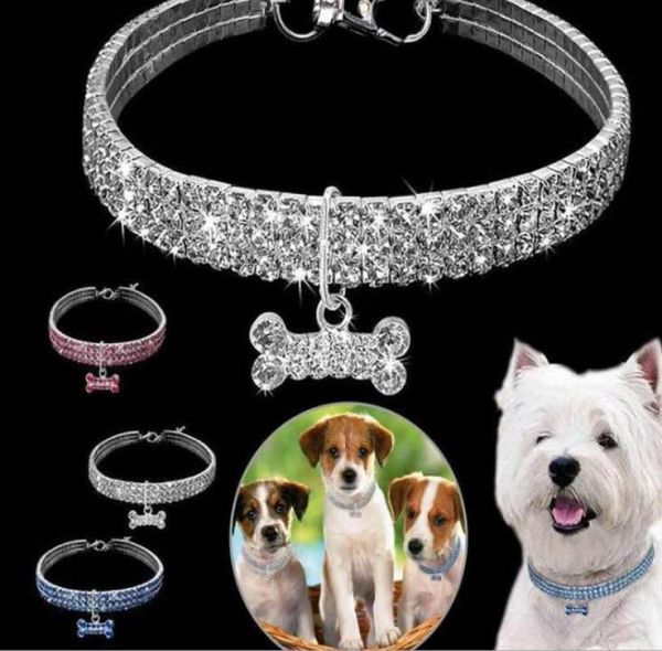 3 ряда горный хрусталь стрейч ожерелье для домашних животных цепочка для собак кошка кристалл ошейник товары для домашних животных маленькая ювелирная бирка для собак WY5704625319