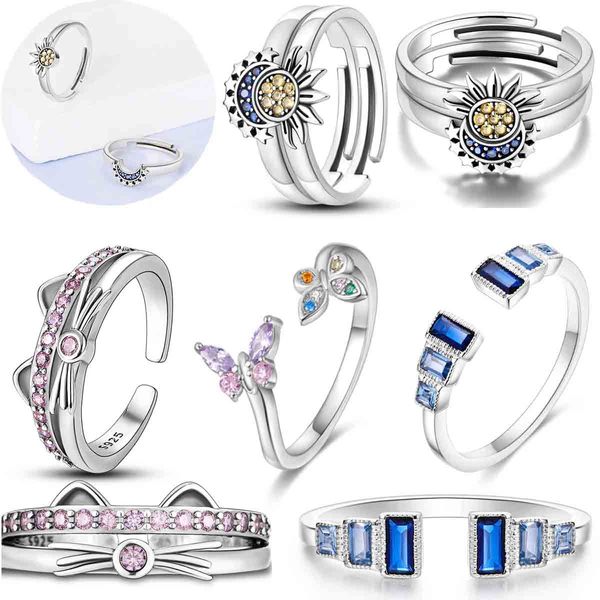 925 Sterling Silber offener Mund Ring 13 Designs rosa Katze Schmetterling Ringe für Frauen Original 925 Silber Ringe Markenschmuck Geschenk