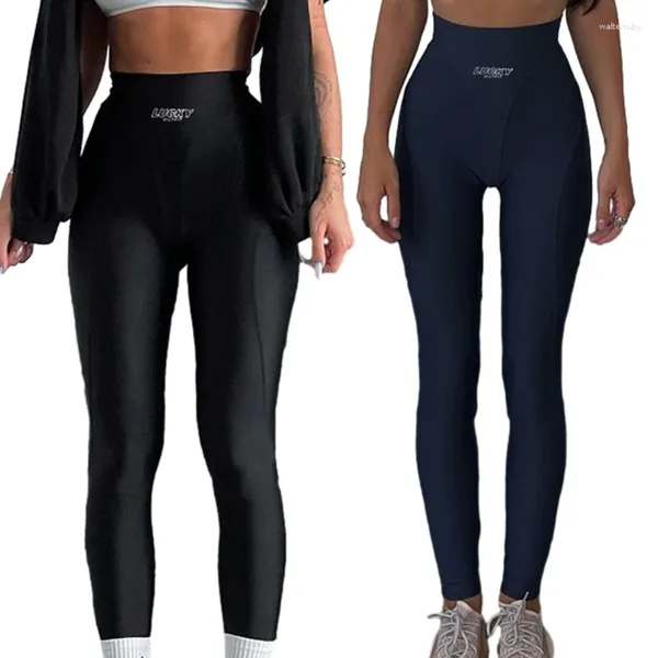 Calças femininas cintura alta yoga leggings para treino feminino correndo cor sólida malha magro dropship