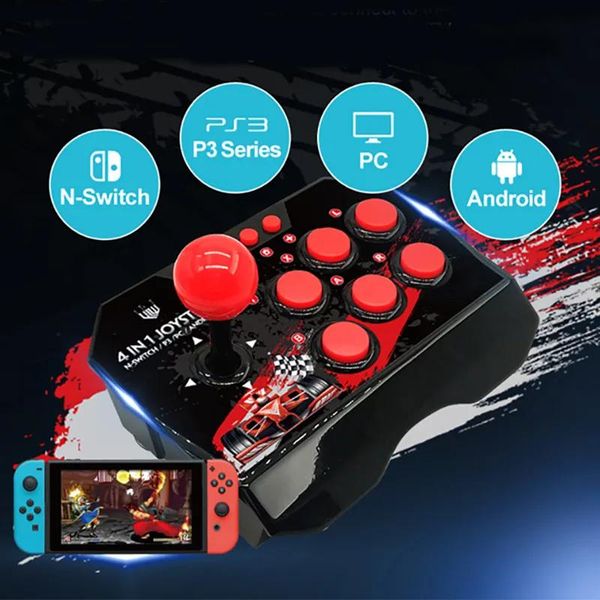 Joysticks 4 em 1 USB Wired Game Controller Arcade Fight Joystick Stick para PS3 para Nintend Switch PC Gamepad para Android TV 10 botões