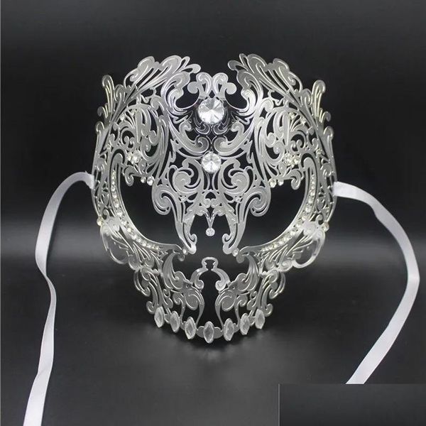 Máscaras de festa máscaras atacado preto fl face skl homens mulheres metal laser corte sier masquerade festa ouro bola vermelha strass baile veneziano d dhyqm