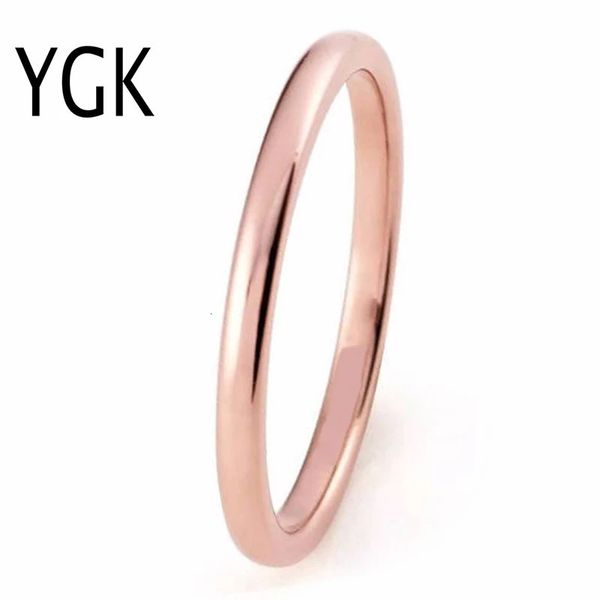 YGK BRAND JEWELRY 2 mm roségoldfarbener, gewölbter, schlichter Wolframcarbid-Ring für Herren, Ehering 240103