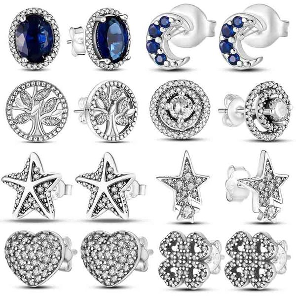 925 silber Ohrringe Frauen 2023 Neue Echte 925 Sterling Silber Blau Zirkon CZ Bolzen Ohrringe Hochzeit Engagement Schmuck Geschenk