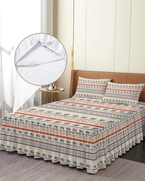 Colcha de cama com linhas de saia, pintada à mão, elástica, com fronhas, protetor, colchão, conjunto de cama, lençol