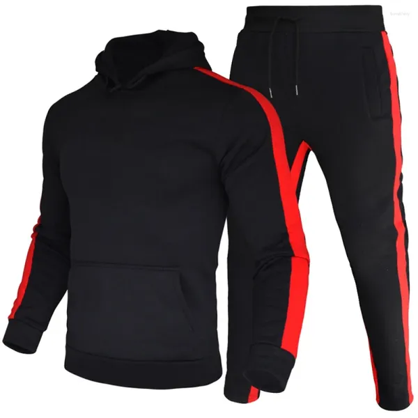 Tute da uomo Tute sportive in pile Set di tute abbinate ai colori Abbigliamento sportivo da esterno Tuta da jogging Felpe con cappuccio da uomo Pantaloni sportivi Set da due pezzi