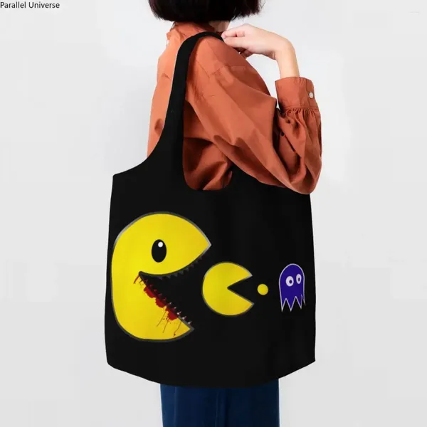 Borse per la spesa Vintage Ghosts Arcade Videogioco per PC Generi alimentari Tote Borsa a tracolla shopper in tela moda donna Borsa a mano di grande capacità