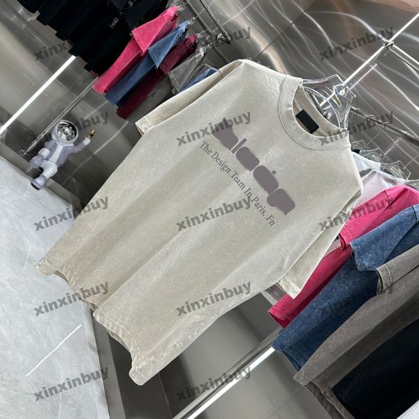 Xinxinbuy 2024 Herren Designer T-Shirt Zerstört Tie Dye Paris Buchstaben Druck Rundhalsausschnitt Kurzarm Baumwolle Damen Schwarz Grau Rot S-3XL