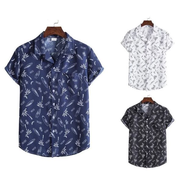 Branco floral havaiano camisa masculina chemise homme verão manga curta praia aloha camisas masculinas casual botão acima camisa masculina xxl 240102