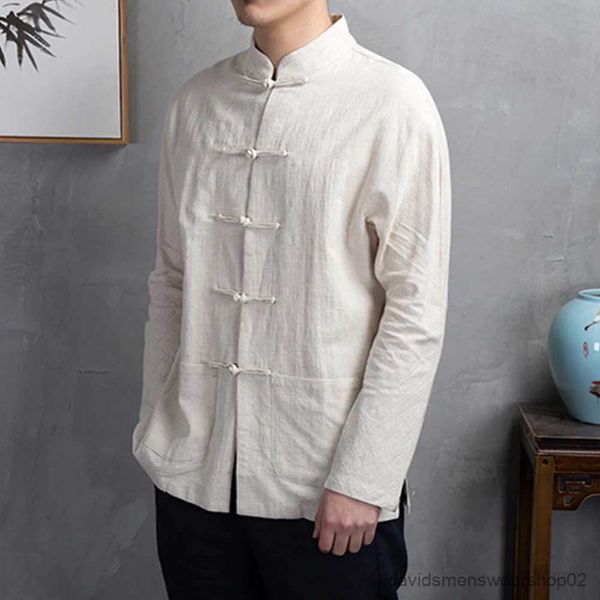 Camicie casual da uomo Camicie da uomo in stile cinese Tradizionale Kung in cotone e lino Tang Suit Uniforme Camicia e camicette Giacca Abbigliamento